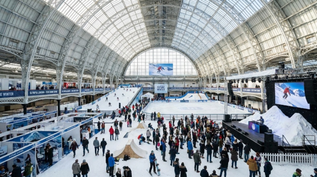 Olympia London glass dome venue hosting the 2026 Snow Show