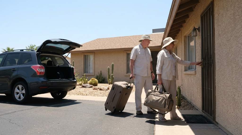 Retiree packing lightweight luggage for an international summer trip