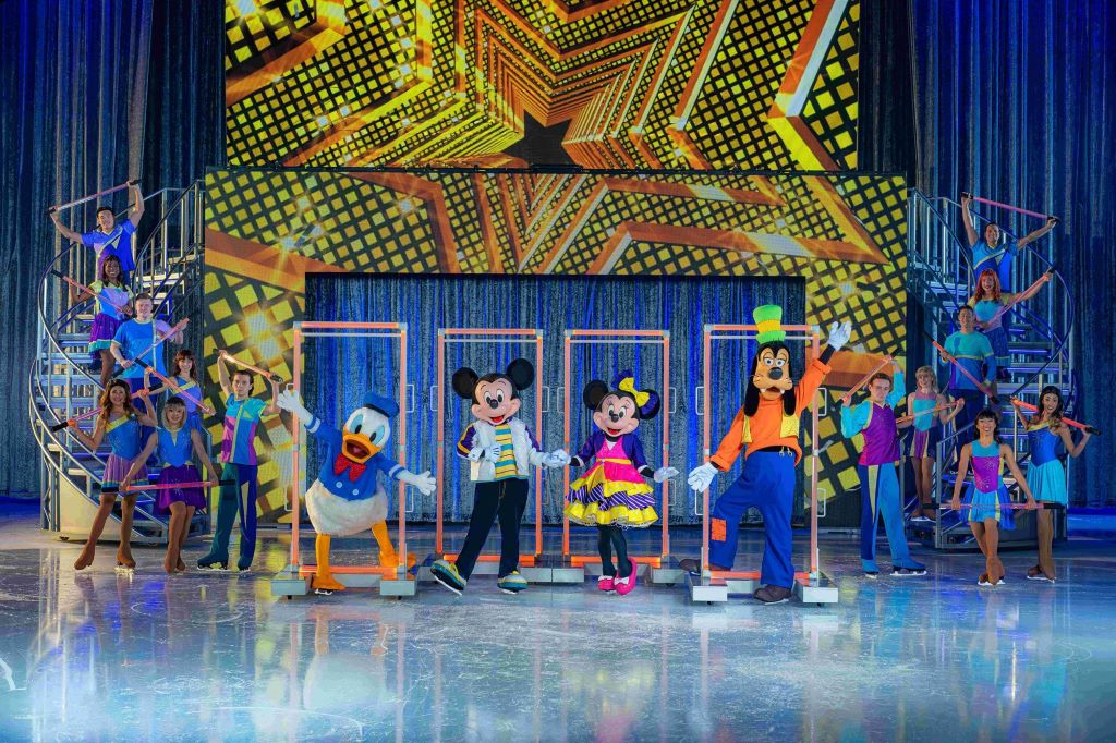 Disney On Ice performers skating on the Expo Square Pavilion ice rink in front of an excited crowd of children and families at the Tulsa State Fair 2026