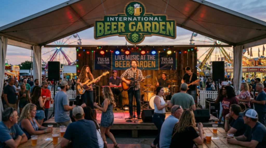 Live music performance at Tulsa State Fair International Beer Garden