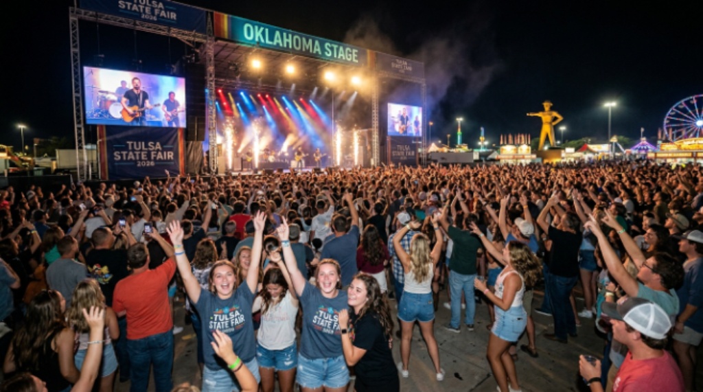 Tulsa State Fair 2026 Oklahoma Stage concert crowd at Expo Square night show