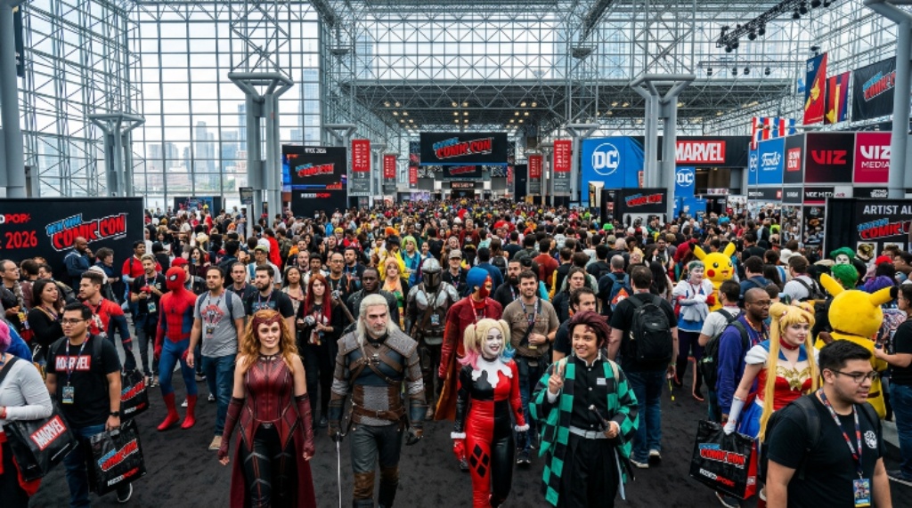 Crowds of cosplayers and fans at the Javits Center during New York Comic Con 2026